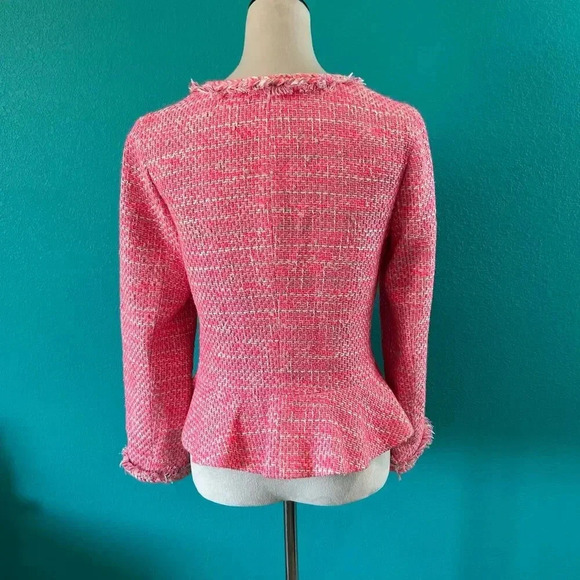 J. CREW Peplum Tweed Jacket Neon Fuchsia Classic Fit Size 4 - Picture 3 of 5